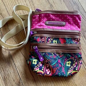 Lily Bloom Pink and Multicolor Paisley Owl Crossbody Bag
